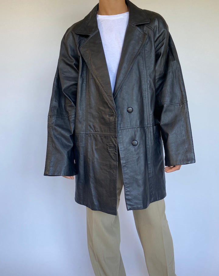 VINTAGE BLACK OVERSIZED LEATHER JACKET 968-4