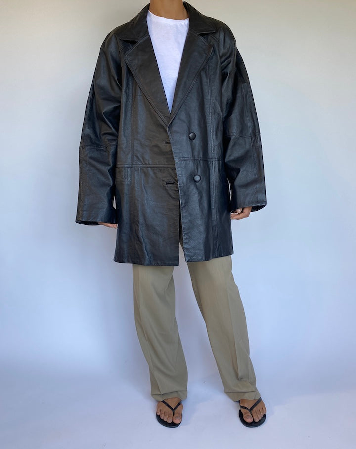 VINTAGE BLACK OVERSIZED LEATHER JACKET 968-5
