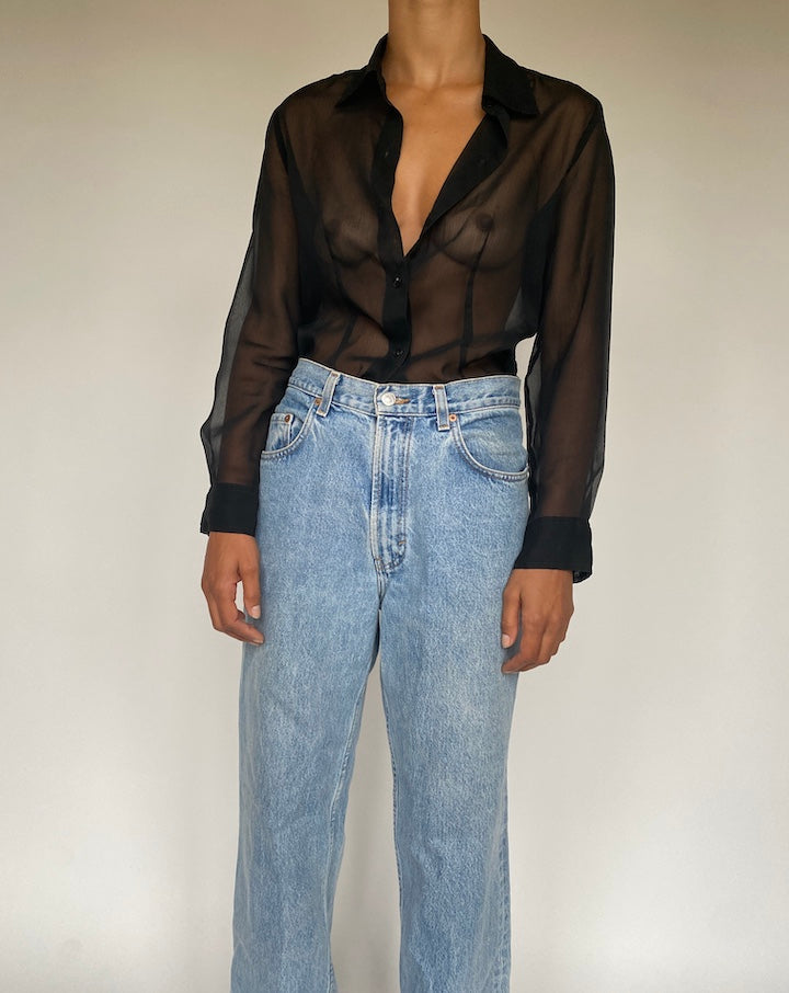 VINTAGE BLACK SHEER BLOUSE 1224-2