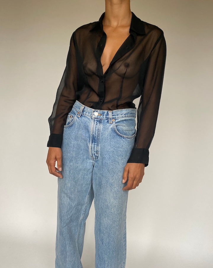 VINTAGE BLACK SHEER BLOUSE 1224-3