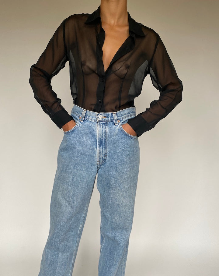 VINTAGE BLACK SHEER BLOUSE 1224-4
