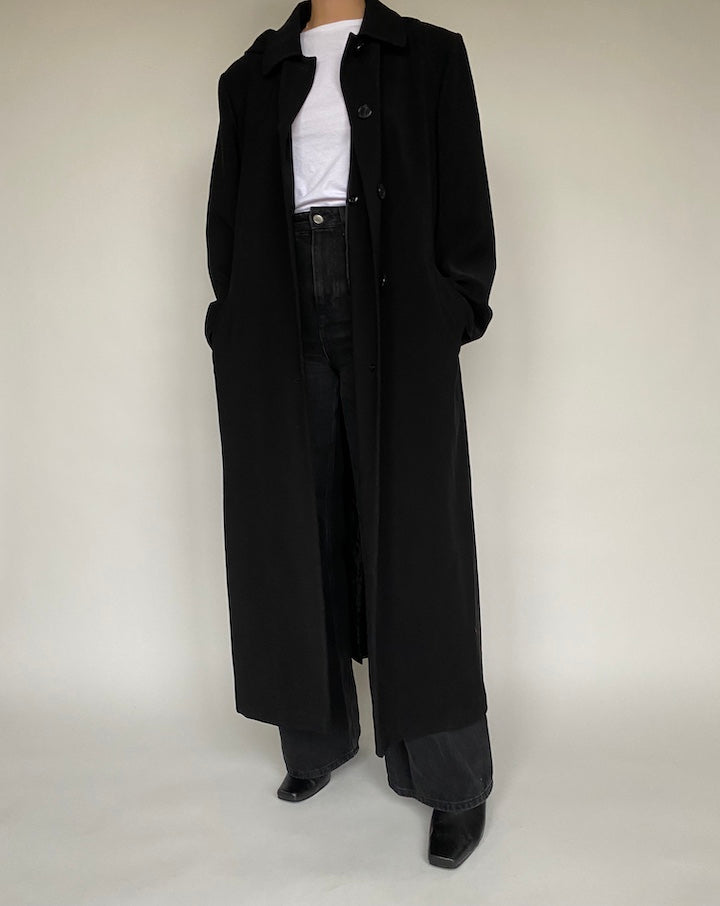 VINTAGE BLACK TRENCH COAT 529-4