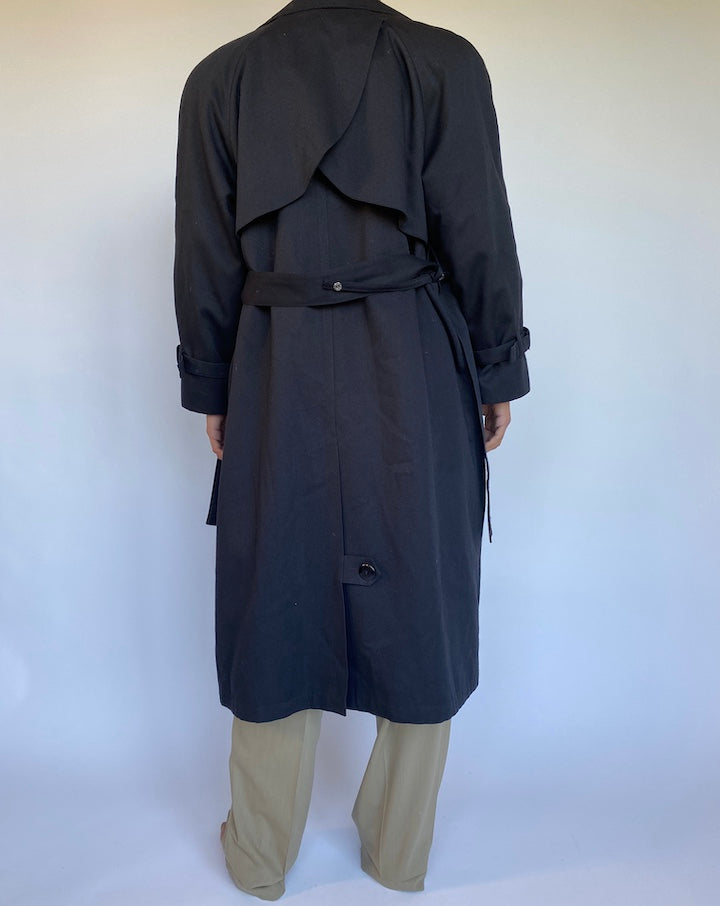VINTAGE BLACK TRENCH COAT 966-2