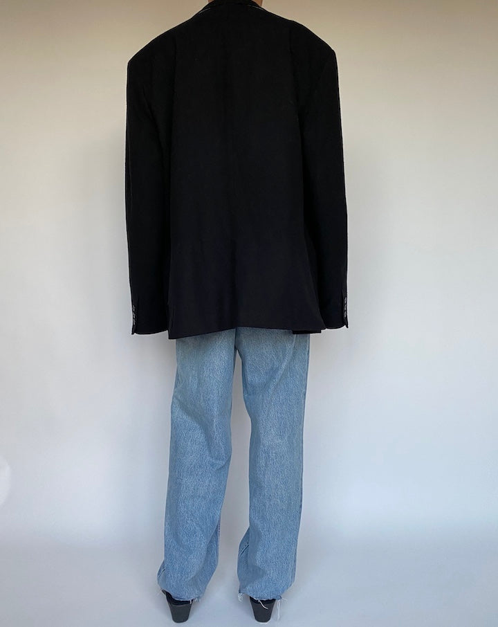 VINTAGE BLACK WOOL BLENDED BLAZER 1057-2
