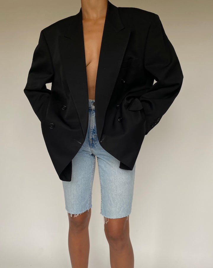 VINTAGE BLACK WOOL DOUBLE BREASTED BLAZER 1237-2