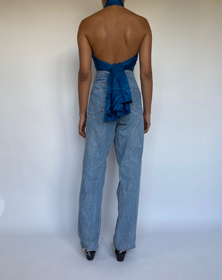 VINTAGE BLUE SCARF TOP 1077-2
