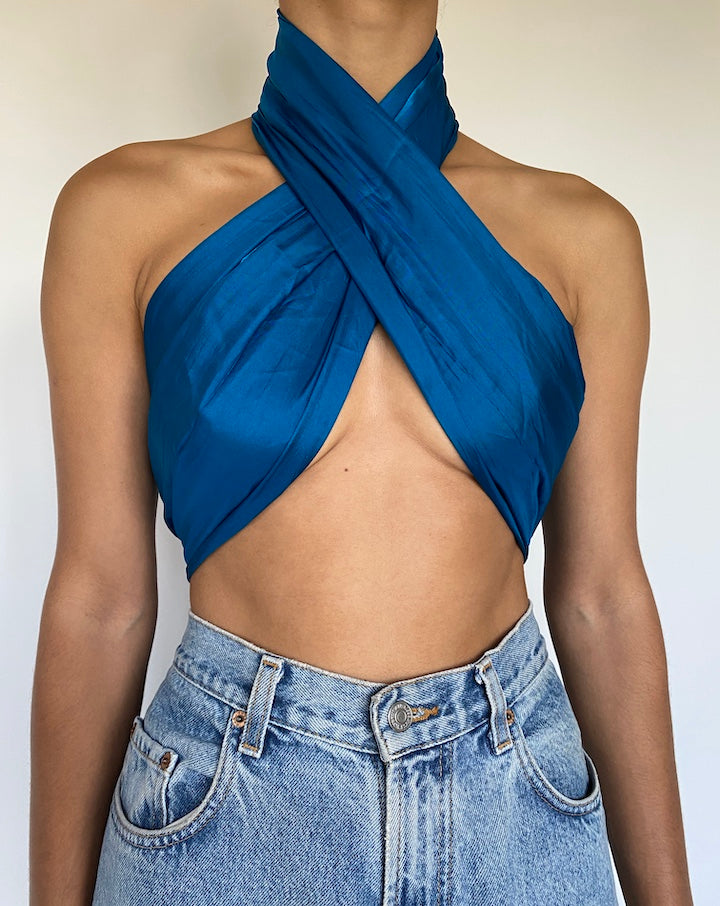 VINTAGE BLUE SCARF TOP 1077-3