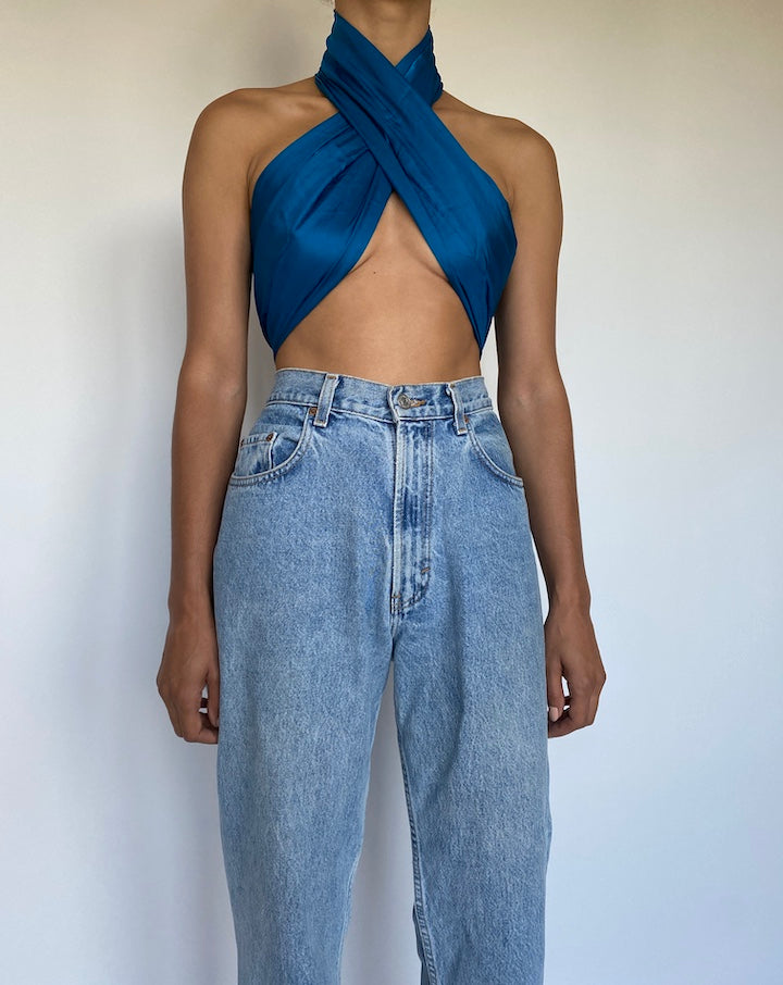 VINTAGE BLUE SCARF TOP 1077-4