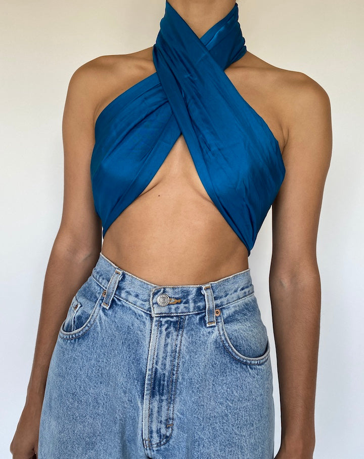 VINTAGE BLUE SCARF TOP 1077-5