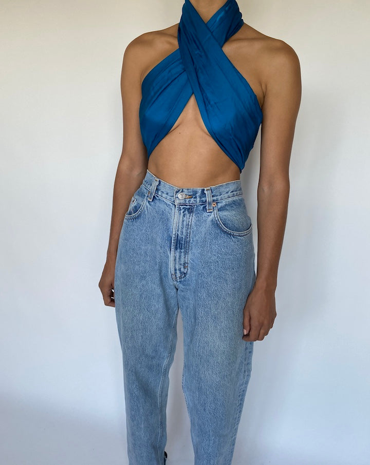 VINTAGE BLUE SCARF TOP 1077-6
