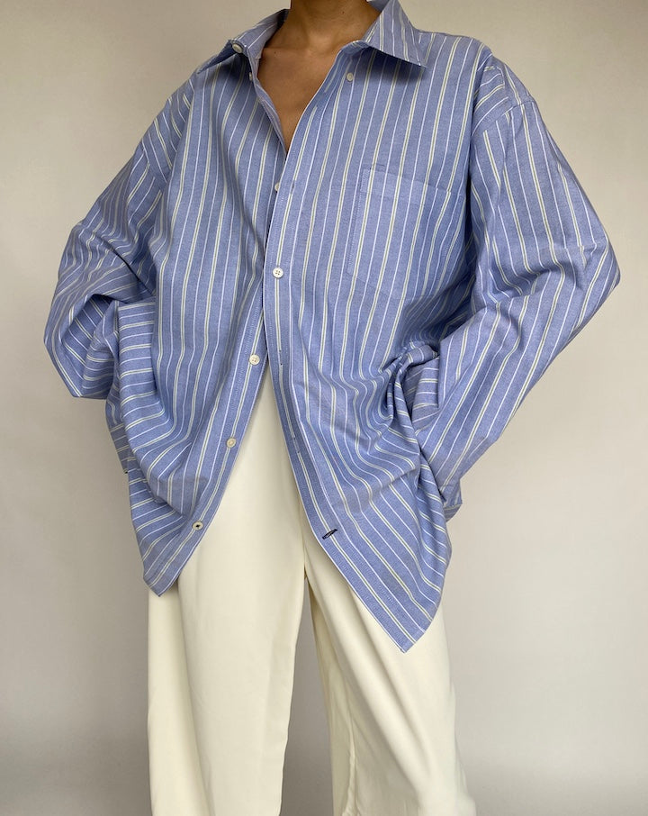 VINTAGE BLUE STRIPED BUTTON DOWN SHIRT 641-4