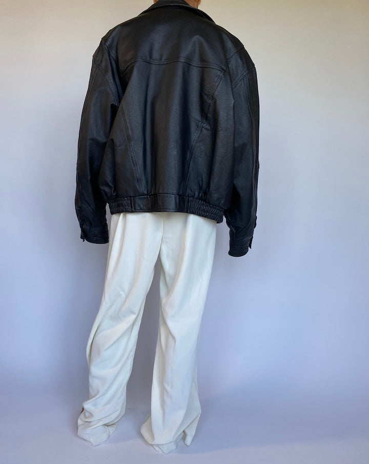 VINTAGE BOXY BLACK LEATHER JACKET 950-2