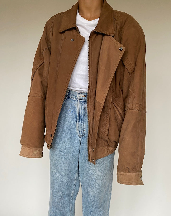 VINTAGE BOXY BROWN LEATHER JACKET 1205-4