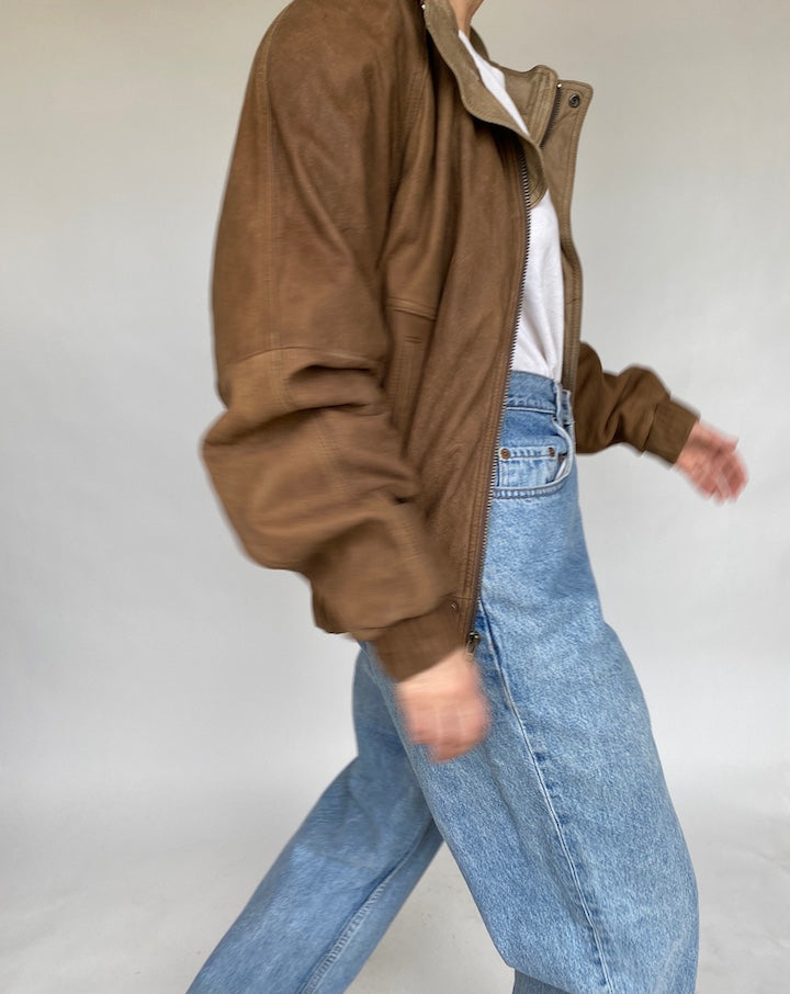 VINTAGE BOXY BROWN LEATHER JACKET 459