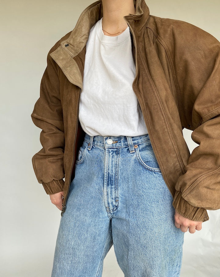 VINTAGE BOXY BROWN LEATHER JACKET 459-4