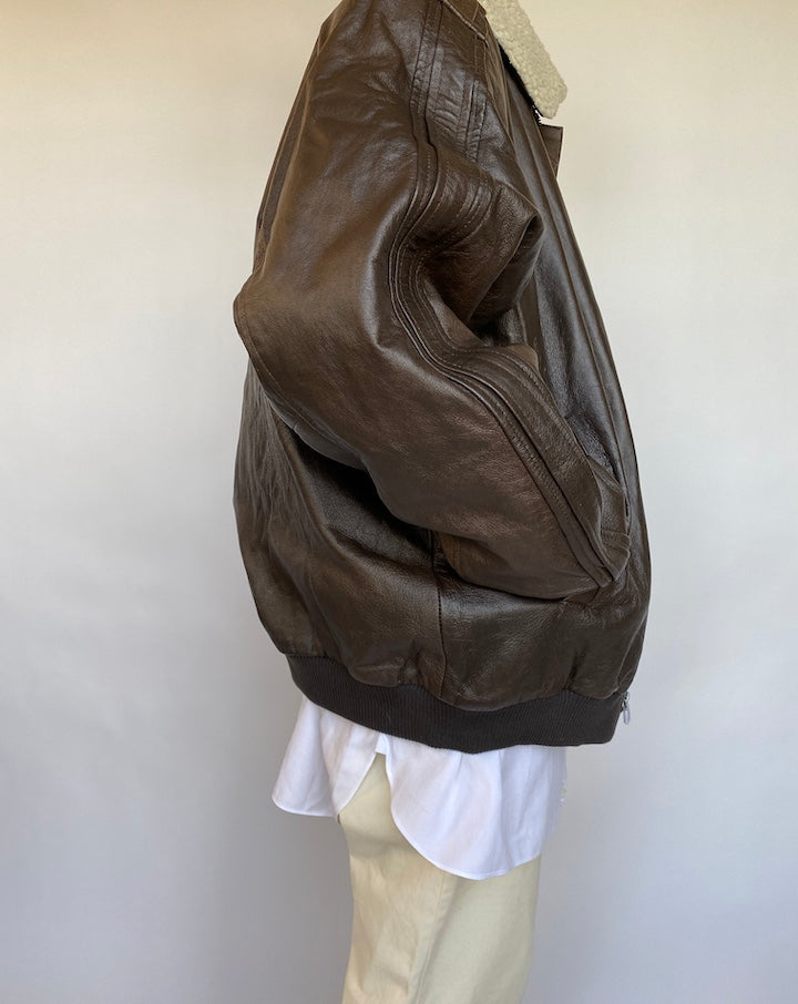 VINTAGE BROWN BOXY LEATHER JACKET 621-3