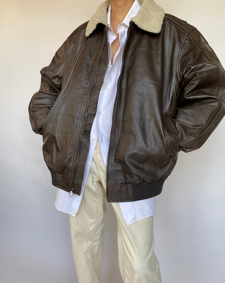 VINTAGE  BROWN BOXY LEATHER JACKET 621