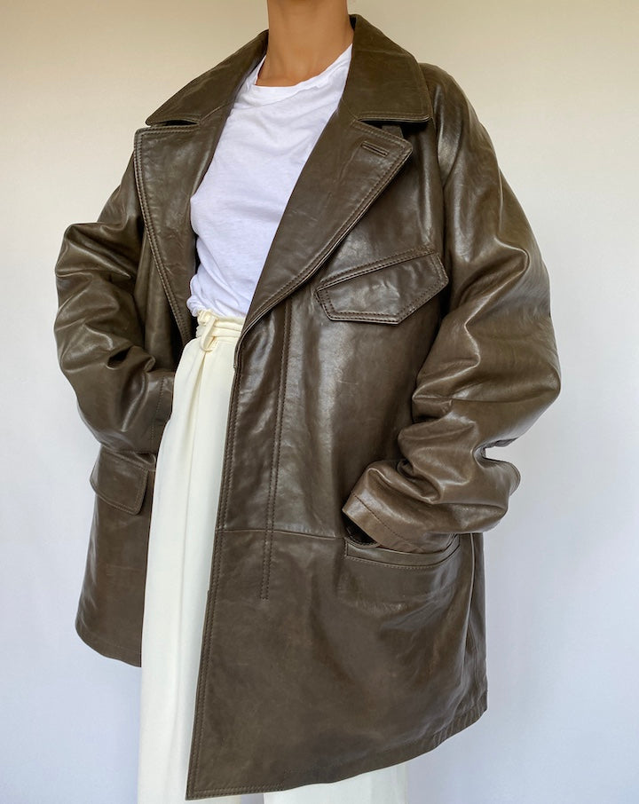 VINTAGE BROWN OVERSIZED LEATHER JACKET 1084-3