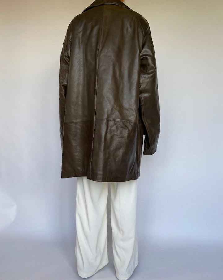 VINTAGE BROWN OVERSIZED LEATHER JACKET 1084-4