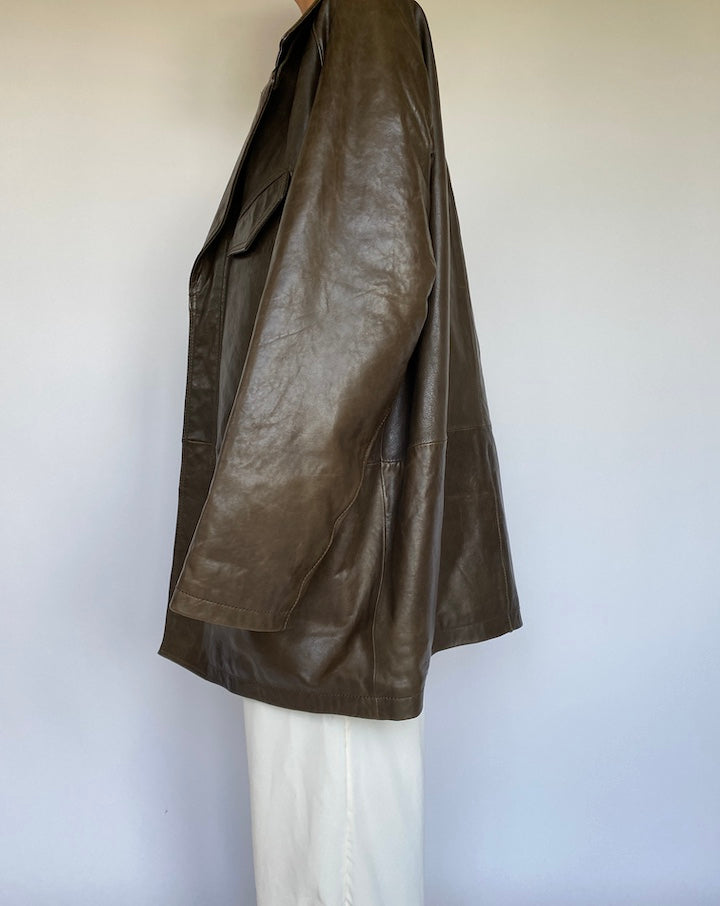 VINTAGE BROWN OVERSIZED LEATHER JACKET 1084-5