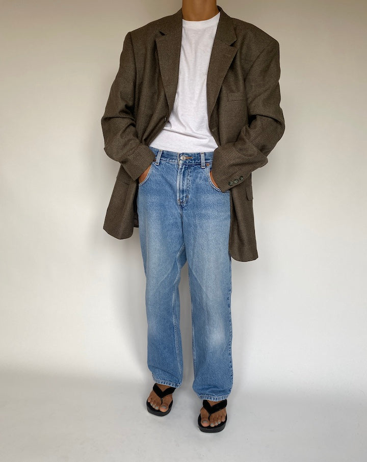 VINTAGE BROWN SILK AND WOOL BLENDED BLAZER 1348-3