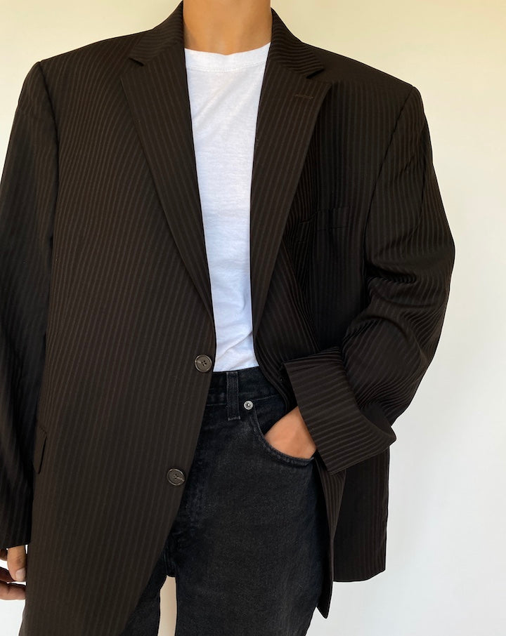 VINTAGE BROWN STRIPED WOOL BLAZER 1510-3