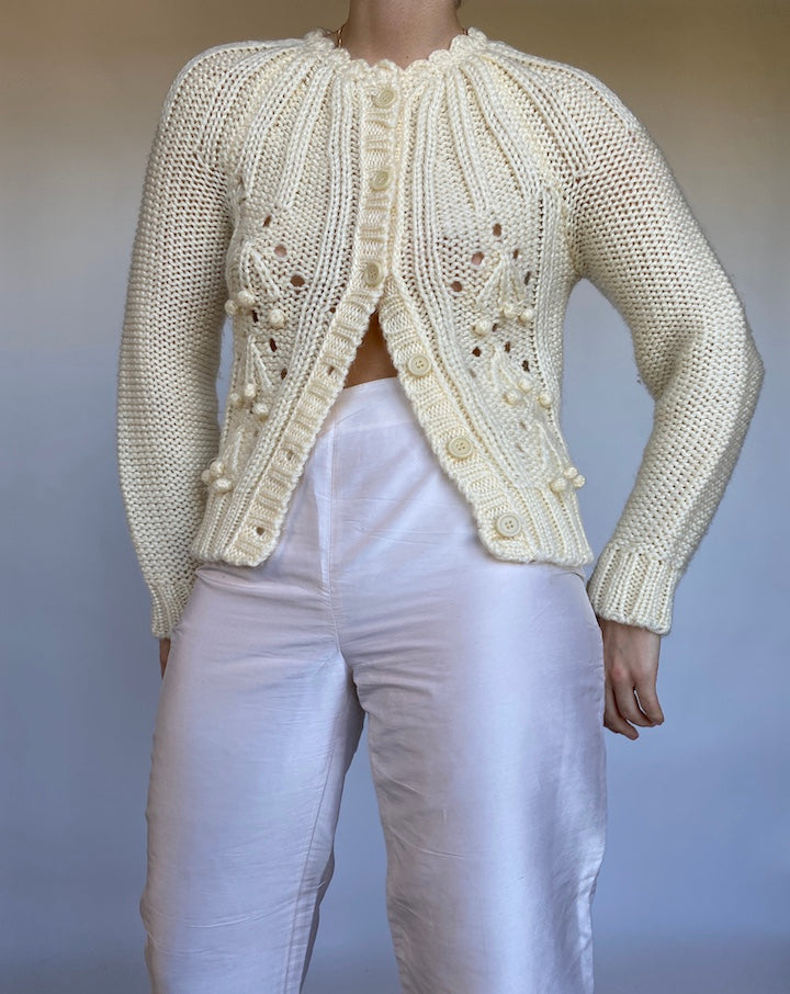 VINTAGE CREAM KNITTED CARDIGAN 506-2