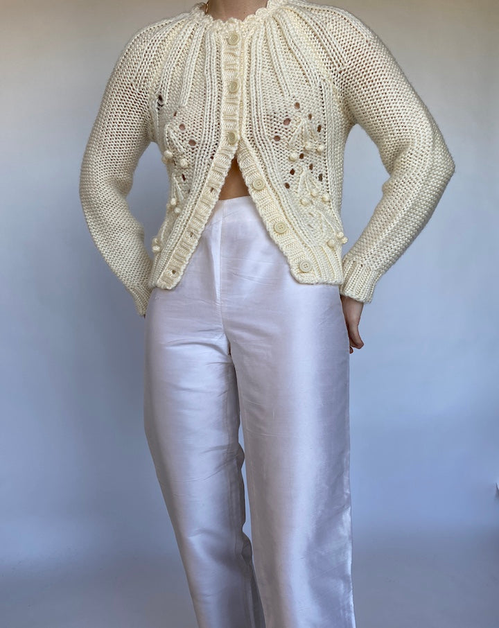 VINTAGE CREAM KNITTED CARDIGAN 506-3