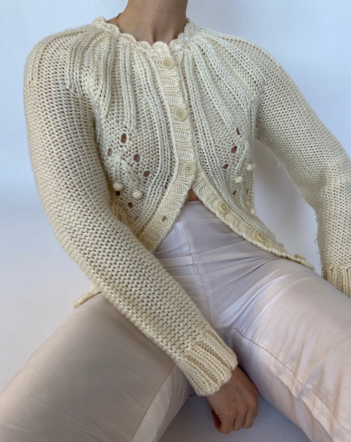 VINTAGE CREAM KNITTED CARDIGAN 506