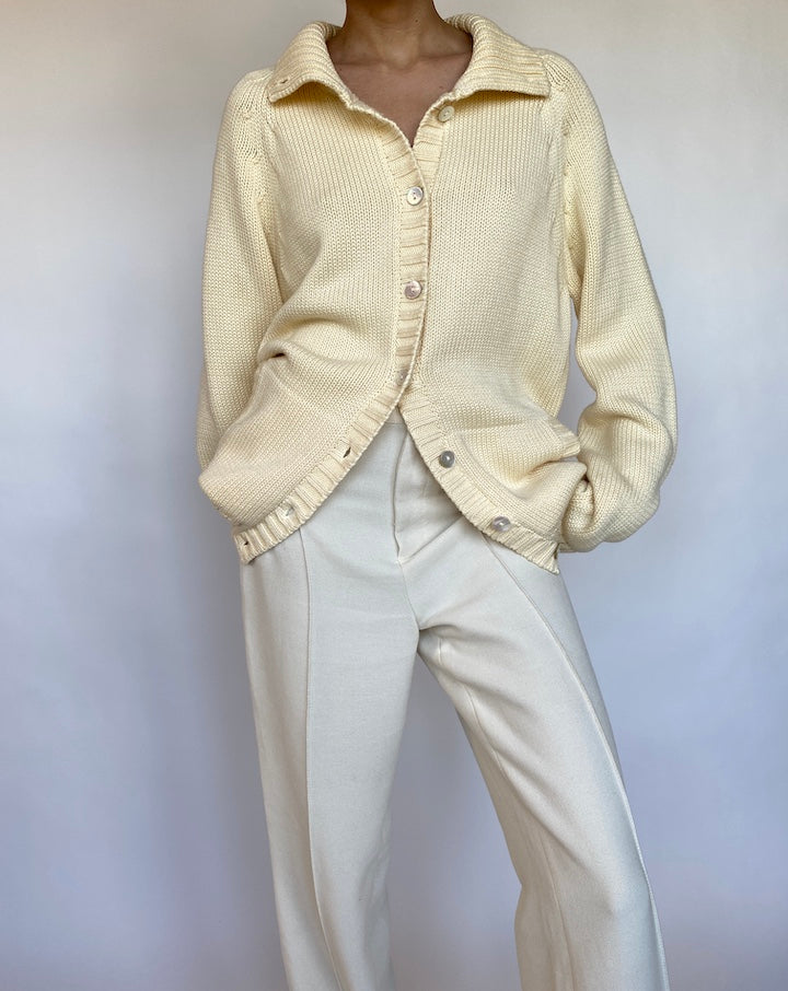 VINTAGE CREAM KNITTED CARDIGAN 566-3