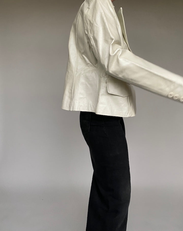 VINTAGE CREAM LEATHER JACKET 532-4