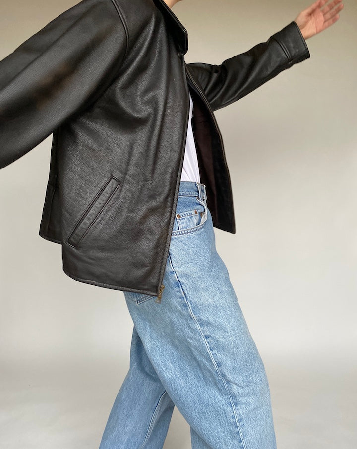 VINTAGE DARK BROWN BOXY LEATHER JACKET 517-4