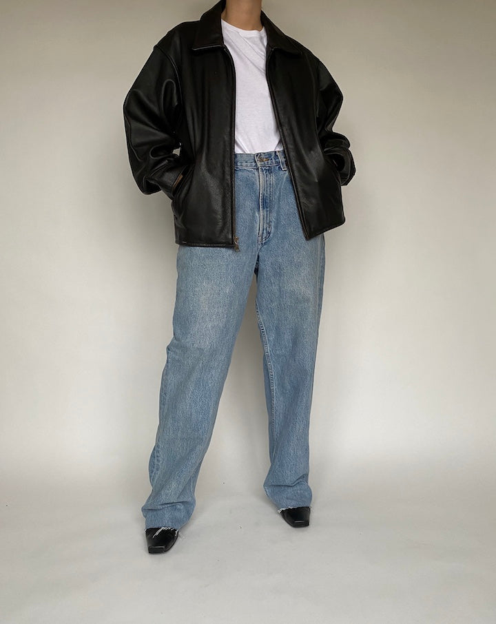 VINTAGE DARK BROWN BOXY LEATHER JACKET 517-7