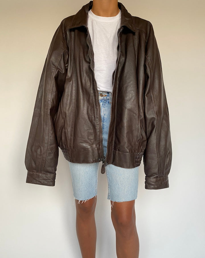 VINTAGE DARK BROWN LEATHER JACKET 1371-3