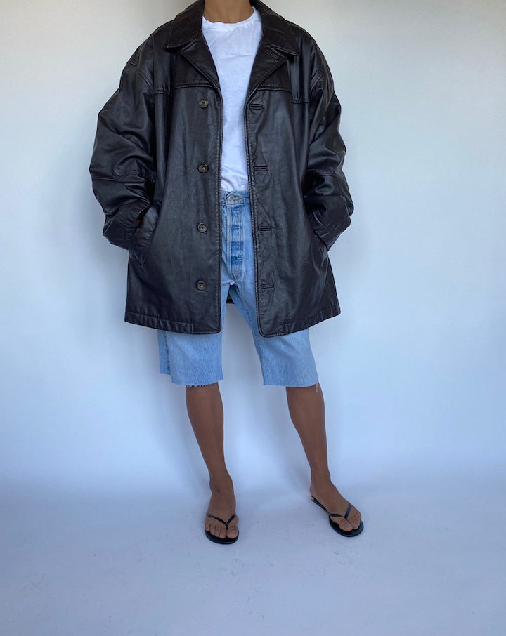 VINTAGE DARK BROWN LEATHER JACKET 902
