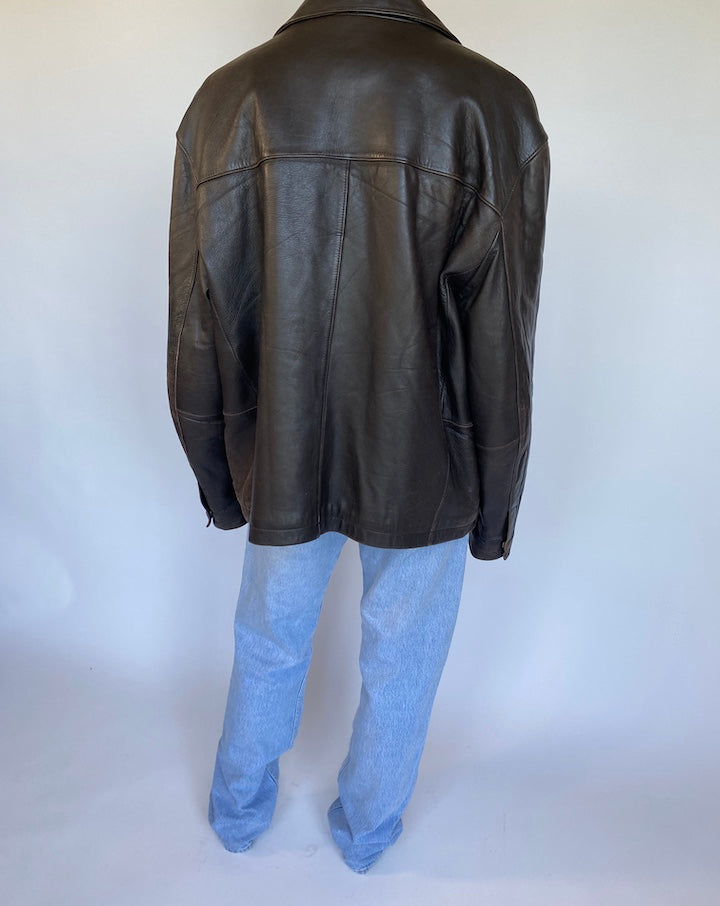 VINTAGE DARK BROWN LEATHER JACKET 975-2
