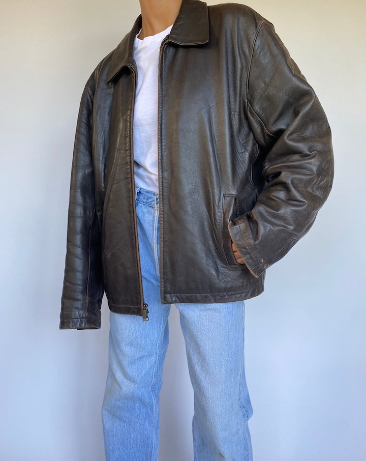 VINTAGE DARK BROWN LEATHER JACKET 975-3