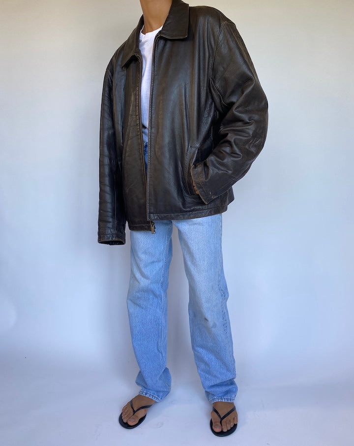VINTAGE DARK BROWN LEATHER JACKET 975-4