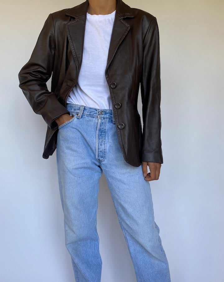 VINTAGE DARK BROWN LEATHER JACKET 991-3