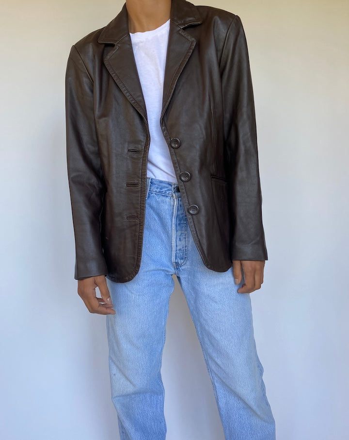 VINTAGE DARK BROWN LEATHER JACKET 991-4