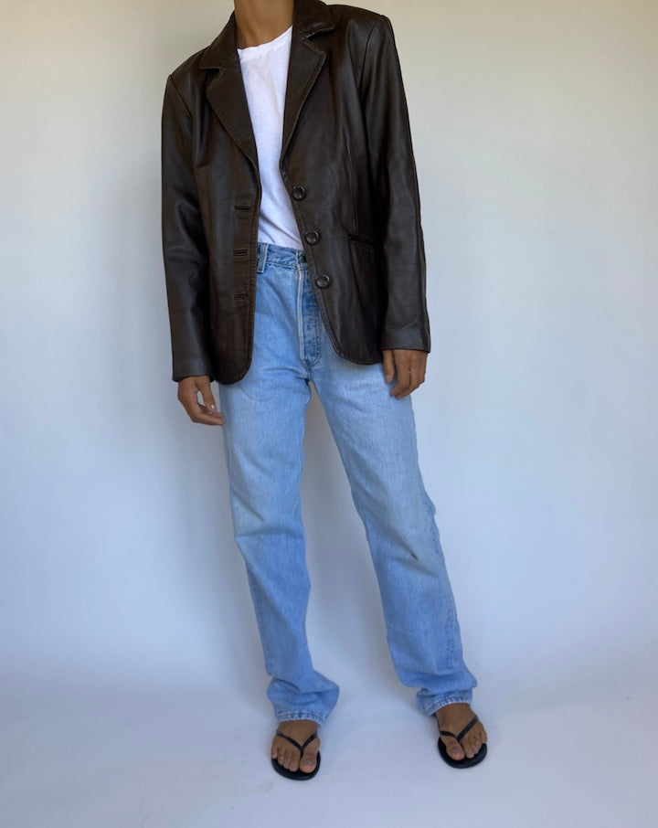 VINTAGE DARK BROWN LEATHER JACKET 991-5