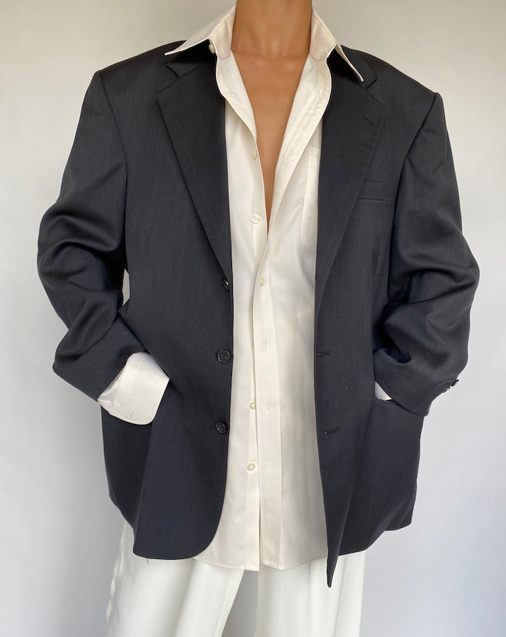 VINTAGE DARK CHARCOAL PINSTRIPED BLAZER 749-2
