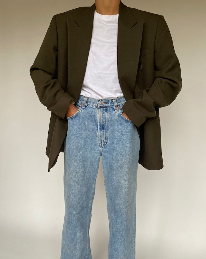 VINTAGE DARK GREEN DOUBLE BREASTED BLAZER 1217-4