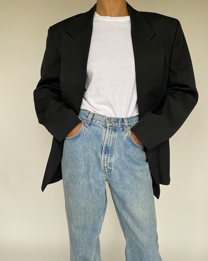 VINTAGE DOUBLE BREASTED BLACK BLAZER 1029-3