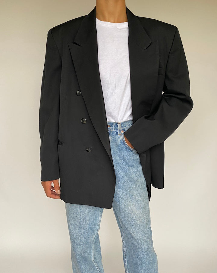 VINTAGE DOUBLE BREASTED BLACK BLAZER 1029-4