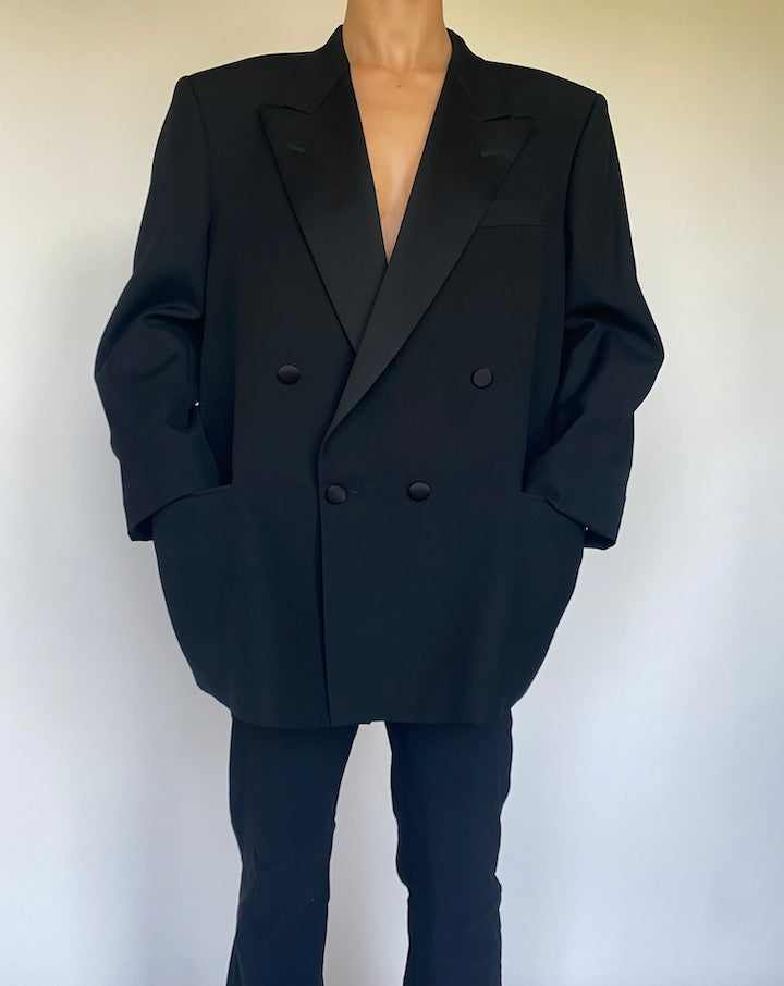 VINTAGE DOUBLE BREASTED BLACK WOOL BLAZER 1102-3