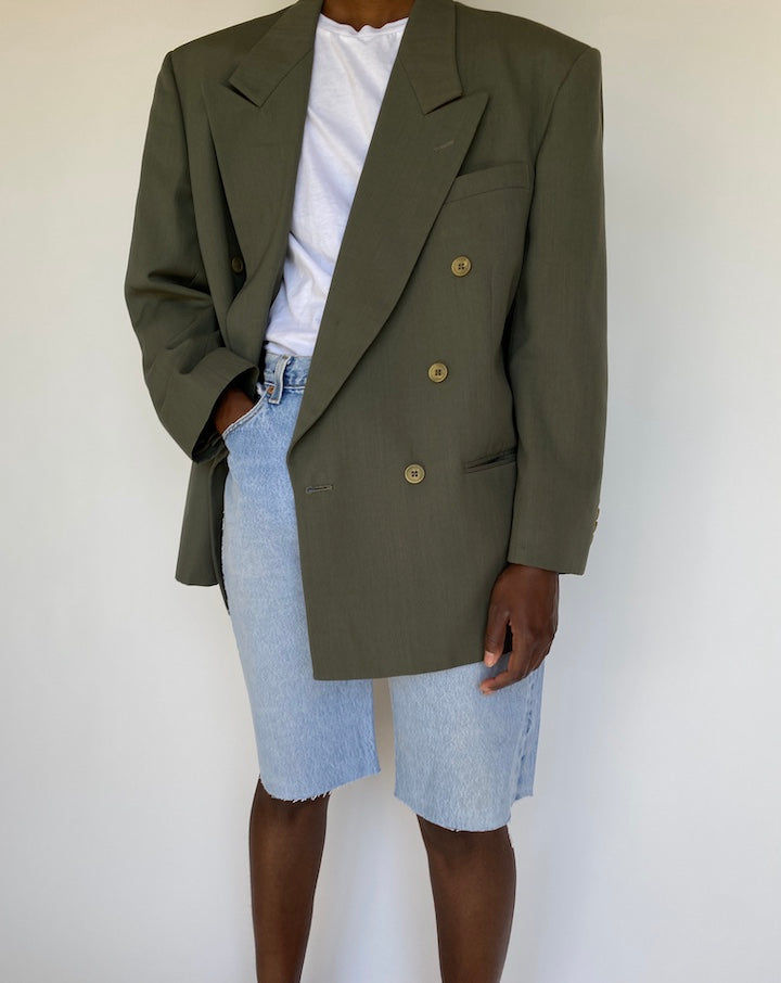 VINTAGE DOUBLE BREASTED GREEN BLAZER 1176
