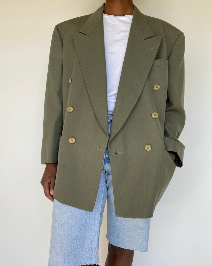 VINTAGE DOUBLE BREASTED GREEN BLAZER 1176