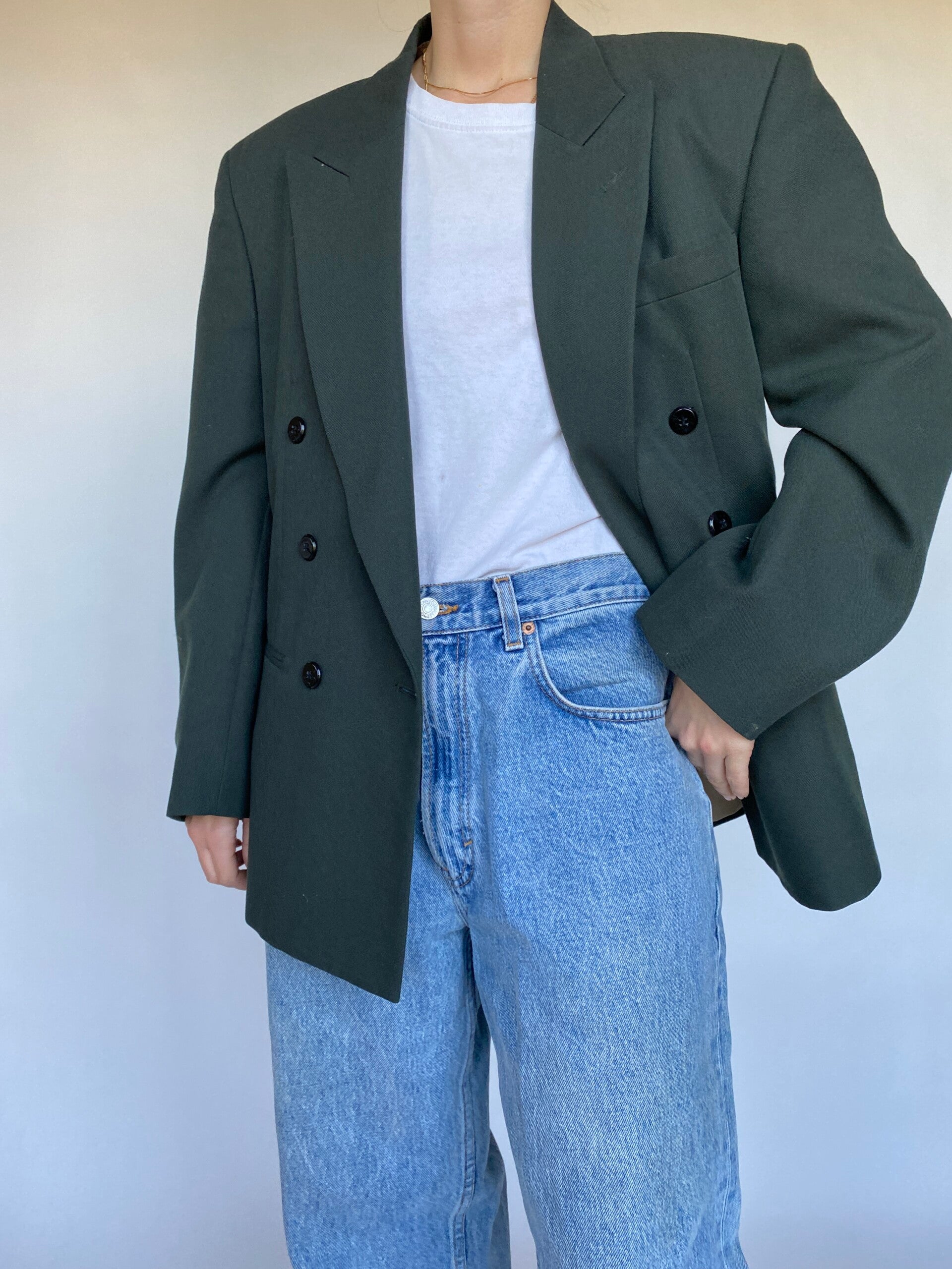 VINTAGE GREEN DOUBLE BREASTED BLAZER 491-3