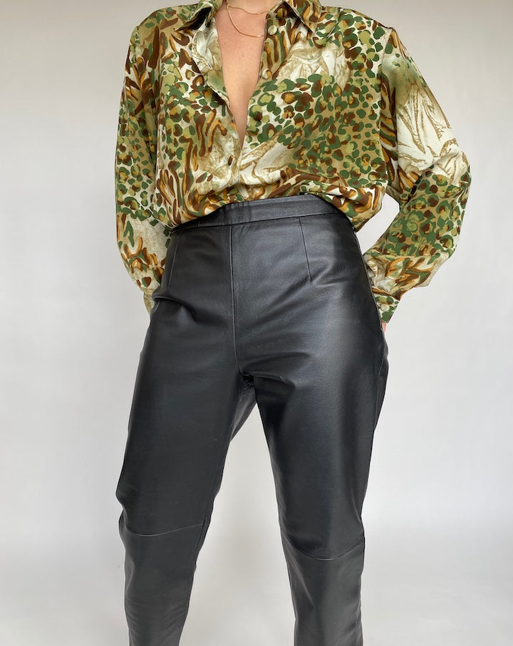 VINTAGE GREEN PATTERNED BLOUSE 466-5
